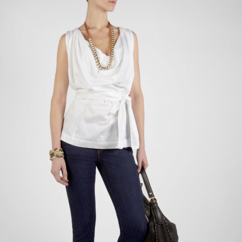 Vivienne Westwood Anglomania Off White Cotton Sleeveless Blouse Sz 48